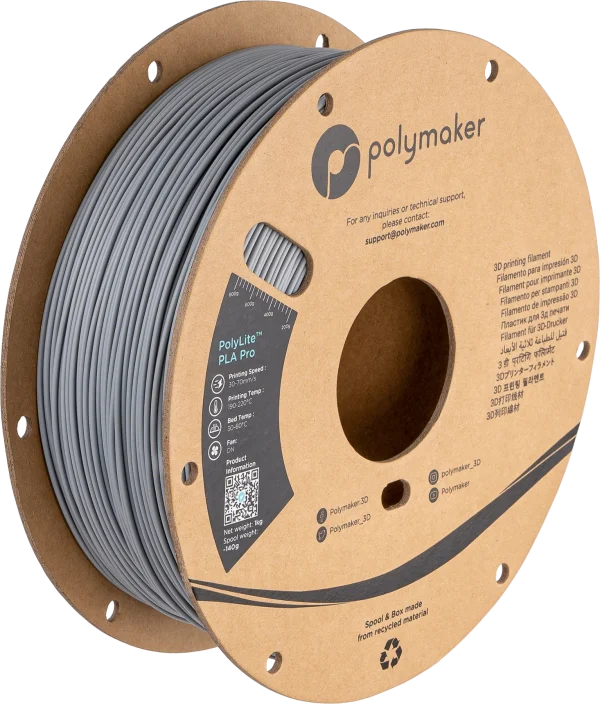 فیلامنت PolyLite PLA Pro برند Polymaker رنگ خاکستری