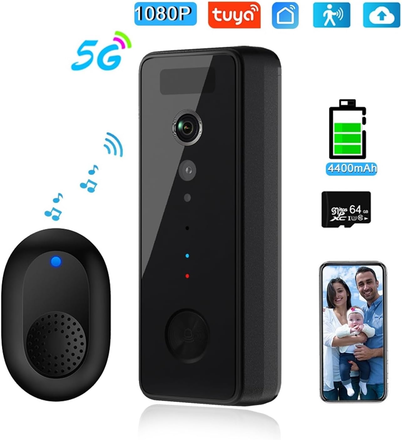 زنگ درب هوشمند وای فای دوبانده 5GHz/2.4GHz با دوربین 1080P - تصویر 2