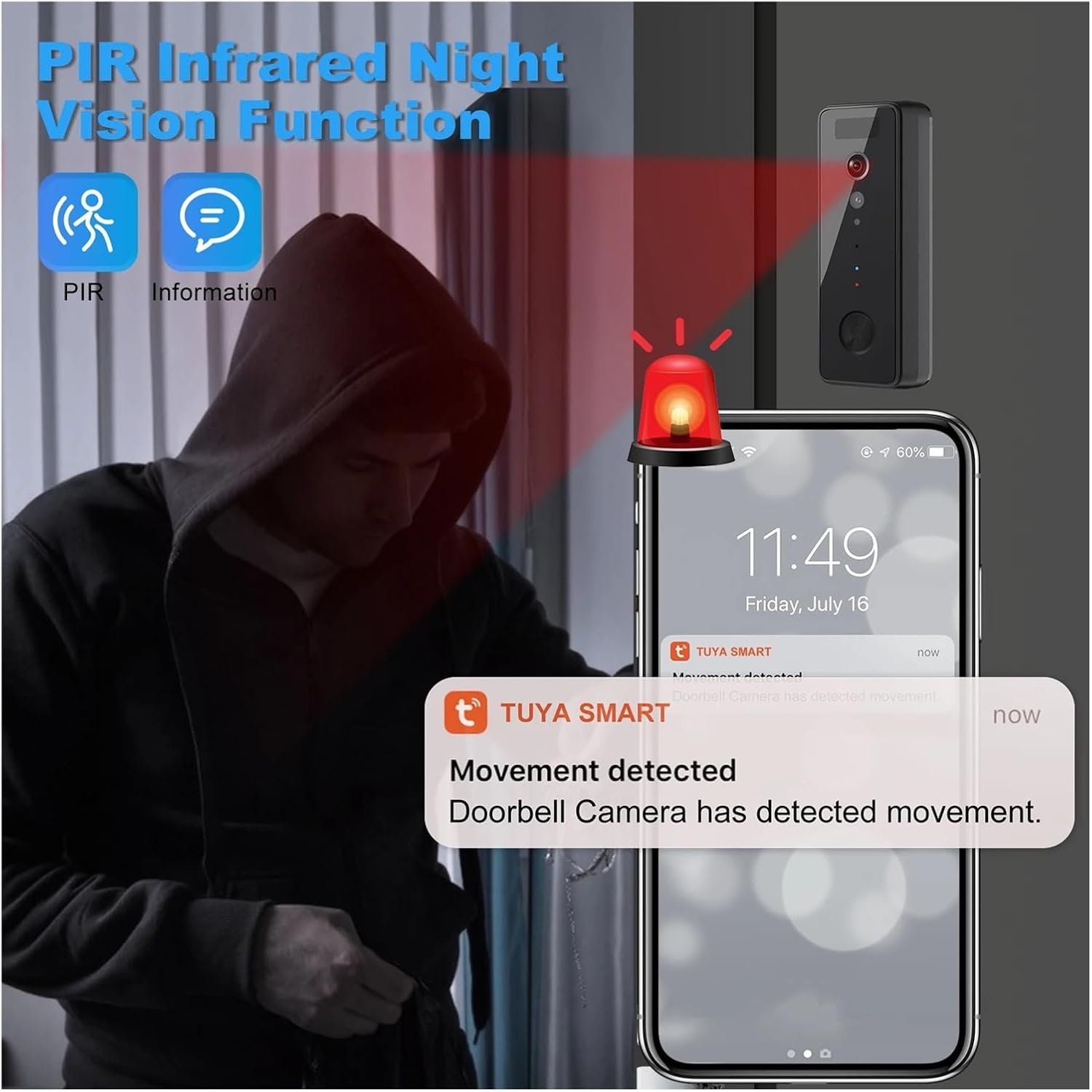 زنگ درب هوشمند وای فای دوبانده 5GHz/2.4GHz با دوربین 1080P - تصویر 5